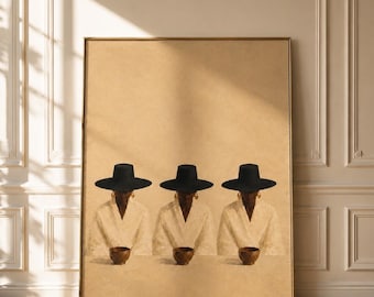Three African Women Wall Art, Afrocentric Minimalist Print, Neutral Luxury Decor