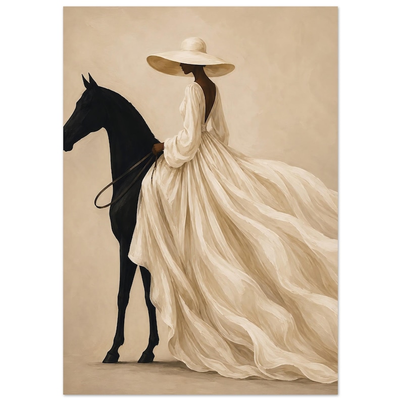 Afrocentric Horse Wall Art, Black Woman Equestrian Print, African Contemporary Painting, Neutral Decor image 9