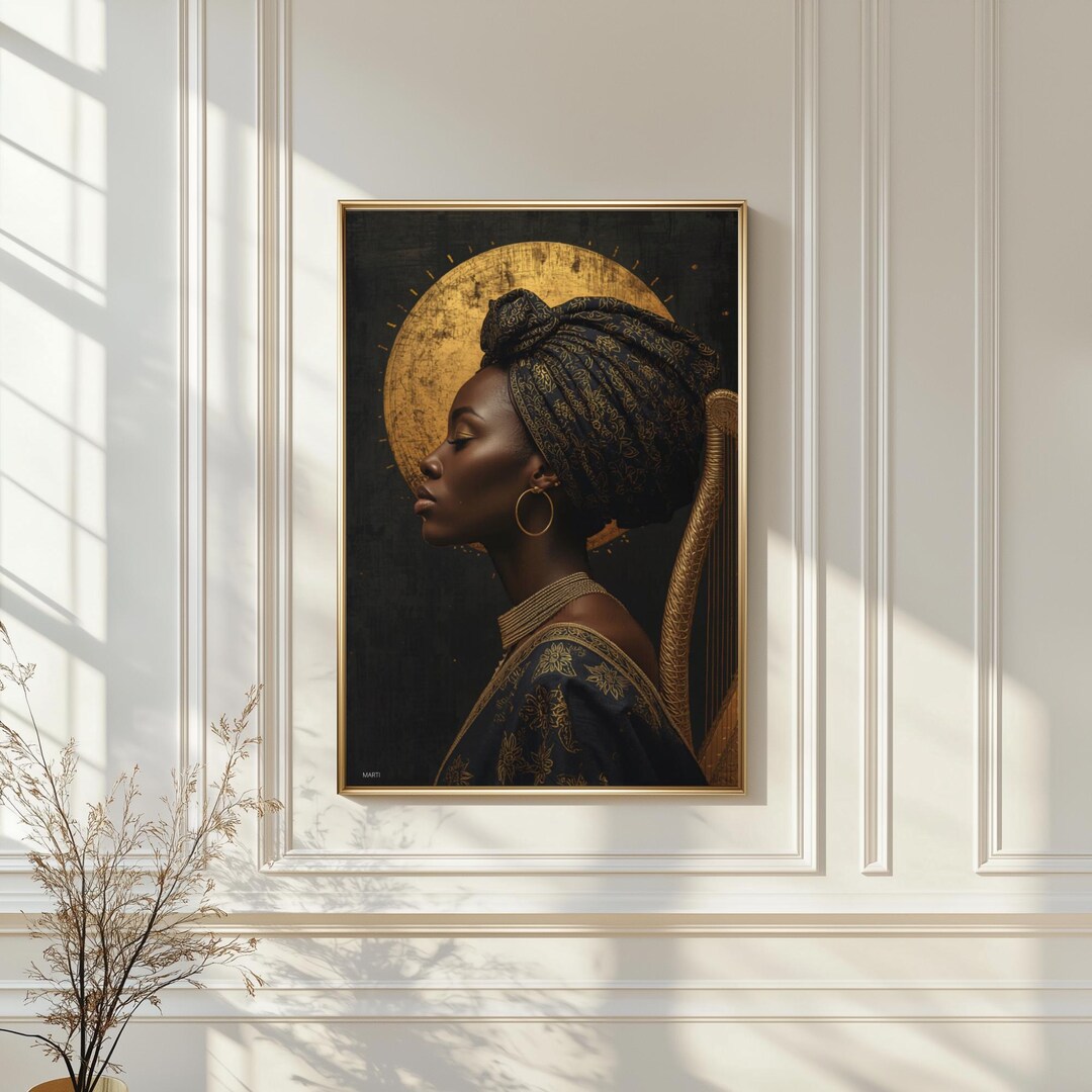 Black Woman Gold Art Print | Afrocentric Queen Portrait Decor - Etsy