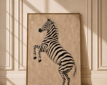 Zebra Wall Art Print, Neutral Safari Decor, Minimalist African Wildlife