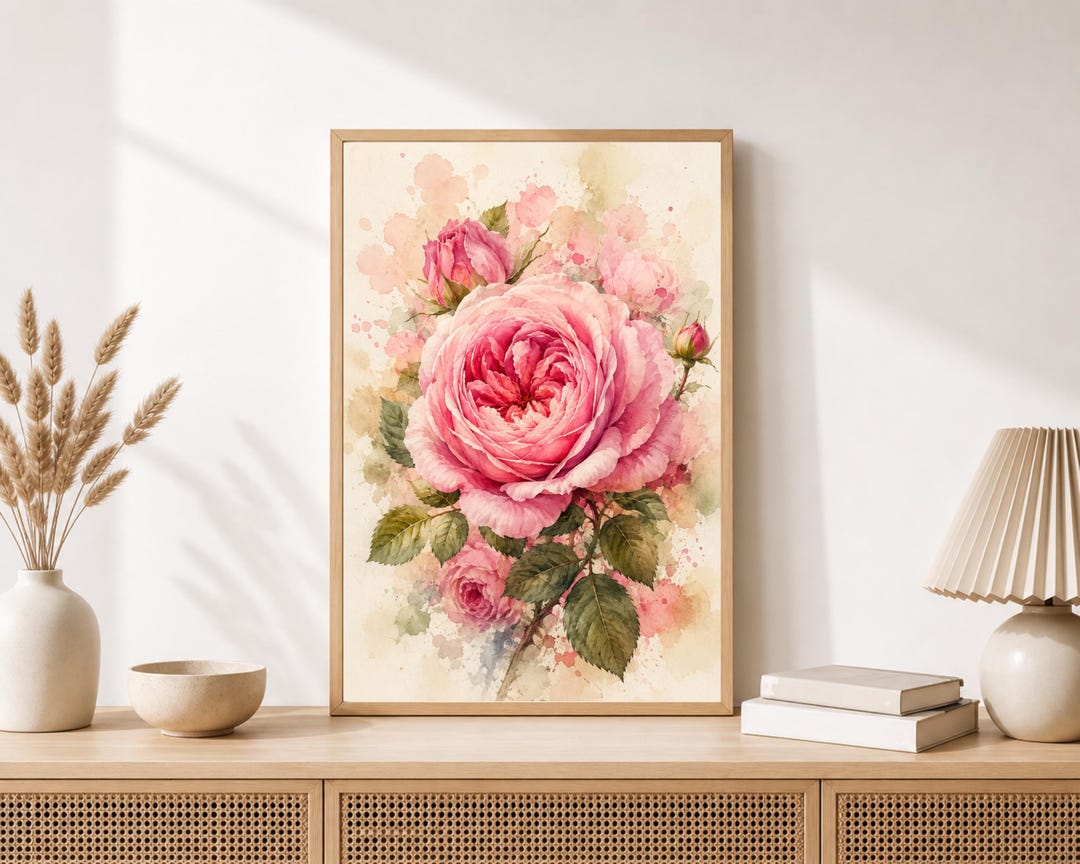 Pink Rose Wall Art Printable, Romantic Botanical Flower Poster ...