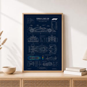 Formula 1 Blueprint Wall Art Printable, F1 Race Car Engineering Poster, Motorsport Blueprint Print, Garage Decor Digital Download