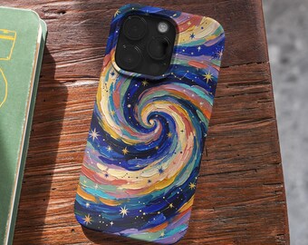Funda para teléfono con diseño de galaxia en espiral vibrante, cubierta con arte de noche estrellada para iPhone, Samsung, (MagSafe)