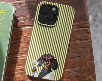 Funda para teléfono Martini Dachshund, funda resistente con diseño de perro salchicha para iPhone, Samsung, (MagSafe)