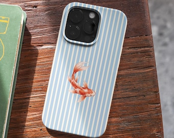 Funda para teléfono con diseño de peces koi japoneses, funda minimalista a rayas para iPhone, Samsung (MagSafe)