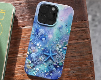 Funda para teléfono con diseño vibrante de fondo marino estilo años 2000, funda costera de ensueño para iPhone, Samsung (MagSafe)
