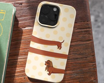 Funda para teléfono con estampado de perro salchicha y lunares, funda resistente con diseño de perro salchicha para iPhone, Samsung (MagSafe)