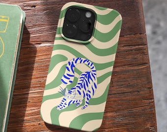 Funda para teléfono con diseño de gato ondulado, funda resistente de estilo retro para iPhone, Samsung y Google Pixel (MagSafe)