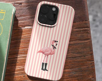 Funda para teléfono Retro Flamingo, funda resistente a rayas, iPhone, Samsung, Google Pixel, (MagSafe)
