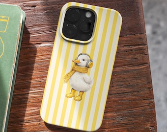 Funda para teléfono con estampado de pato amarillo a rayas, funda resistente estilo Kawaii para iPhone, Samsung, Google Pixel (MagSafe)
