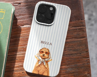 Funda personalizada para teléfono con diseño de caniche, nombre de mascota personalizado para iPhone, Samsung, cubierta resistente, (MagSafe)