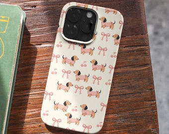 Funda para teléfono Coquette Dachshund, funda resistente con diseño de perro salchicha para iPhone, Samsung, (MagSafe)