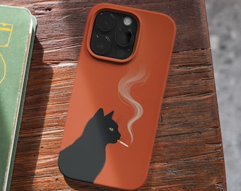Funda retro con diseño de gato negro, carcasa resistente con diseño de gato fumando para iPhone, Samsung y Google Pixel (MagSafe).