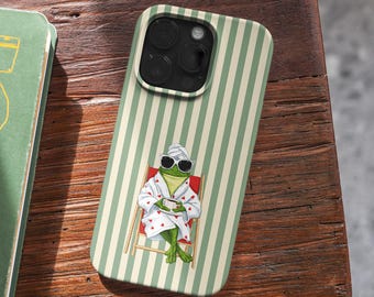 Funda para teléfono con diseño de rana, resistente y a rayas, para iPhone, Samsung, regalo para ella (MagSafe)