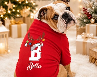 Personalized Dog Christmas Sweater | Reindeer Snowman Pet Apparel (Custom Name)