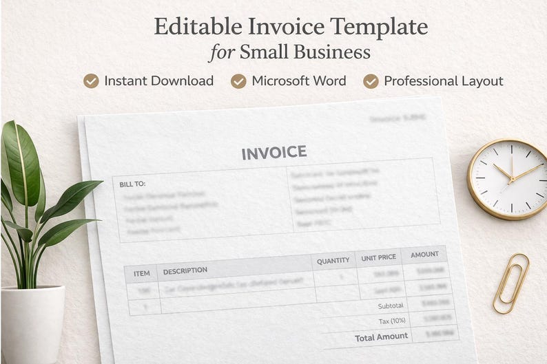 Editable Invoice Template for Small Business | Microsoft Word Invoice ...