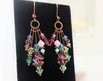 Whimsical Rainbow Dangle Earrings for Everyday Magic ! Artisan Dangle Drop Earrings, Colorful Swarovski Crystals