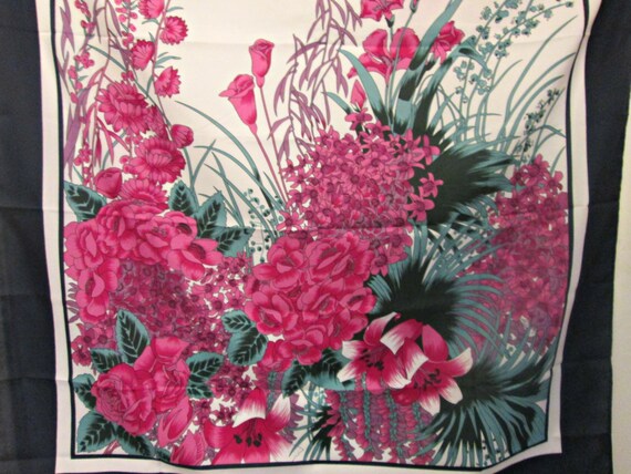Vintage Scarf, Beautiful Florals, Pink Roses, 100… - image 1