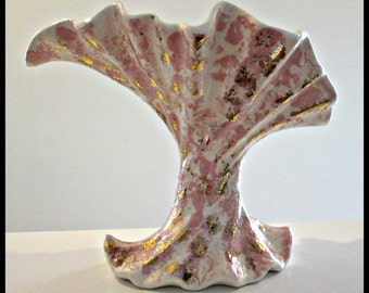 Vintage Antique Vase, Very Unique, Hallmarked By Esther, Amazing Shape, Pink And White Gold Glitter, Gorgeous Art Work