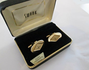 LUCKY GUY !! Vintage Original Swank Cuff Links, Beautiful Brushed Gold, Hand Engraved, Oval Shape, Gift For Him, GOLD