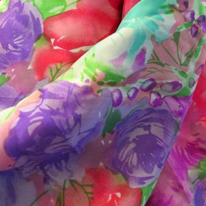 Vintage ANNE KLEIN Silk Scarf ~ Beautiful Vivid Colorful Flowers ~ 36 Inch Square