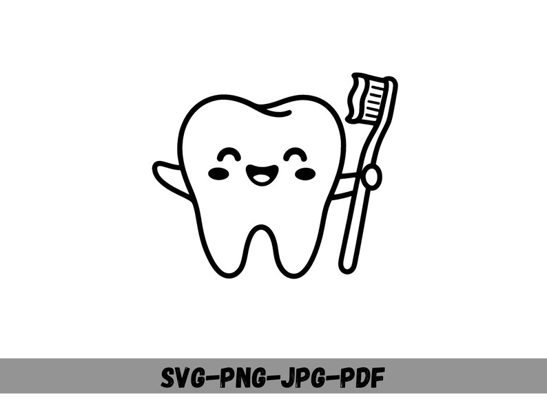 Tooth SVG PNG, Cute Happy Tooth With Toothbrush Clipart Cricut, Dental ...