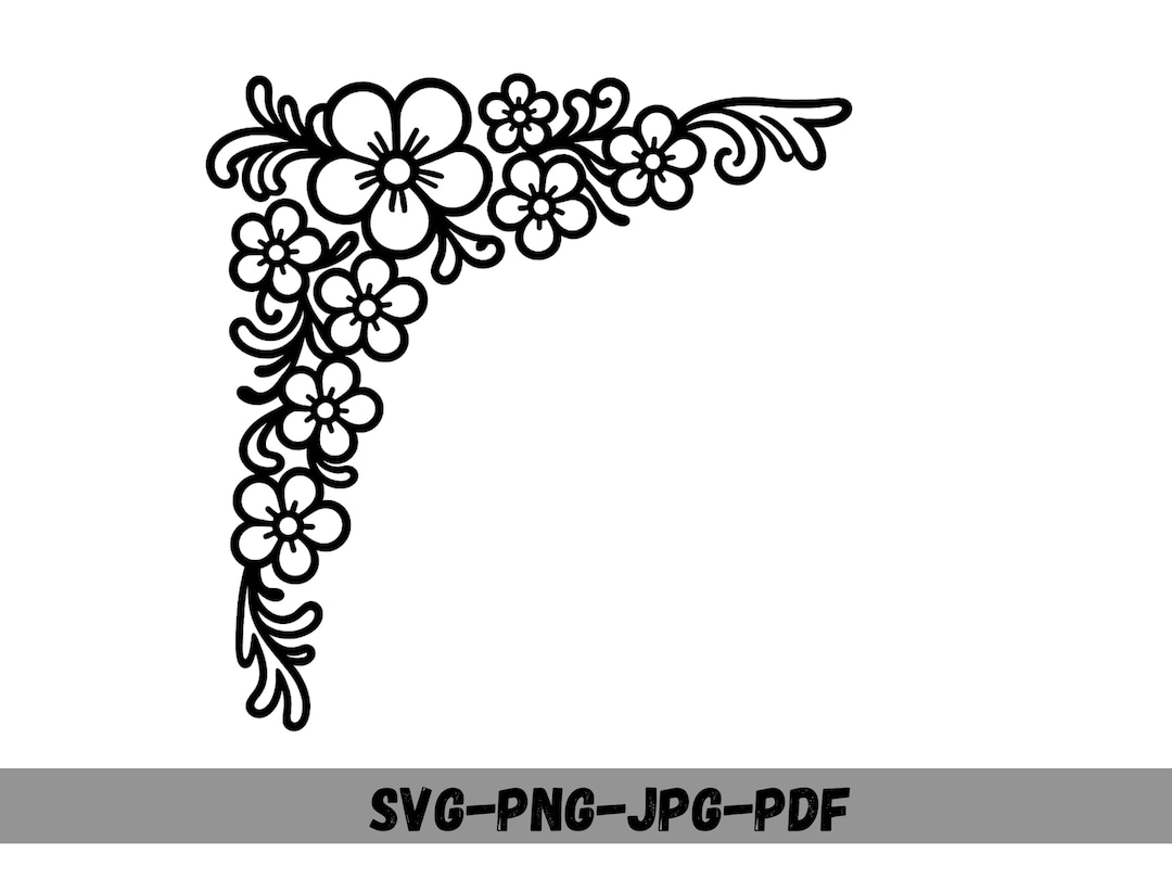Floral Corner SVG, Flower Border Cut File, Elegant Corner Frame ...