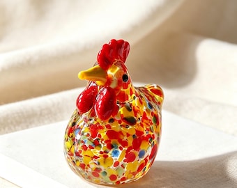 Handmade Glass Rooster Figurine Desk Decoration Gift for Home Decor Lovers