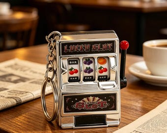Mini Slot Machine Keychain: Retro Fruit Fidget Toy, Casino Party Favor Bag Charm