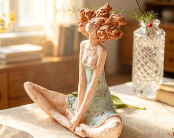 Whimsical Woman Resin Sculpture Dreamy Romantic Figurine Desk Shelf Garden Decor Gift