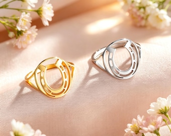 Hollow Lucky Horseshoe Stainless Steel Ring Western Wedding Gift For Her Daily Wear Jewelry