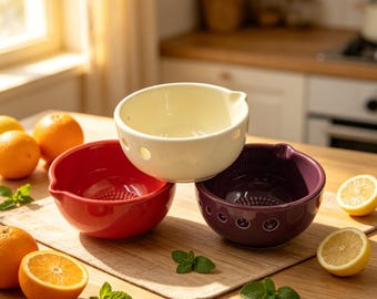 Handmade Ceramic Herb Grinder Bowl for Kitchen Cooking, Garlic Ginger Grater
