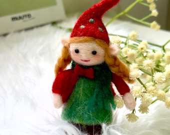 Handmade Wool Felt Elf Doll, Whimsical Fairy Figurine, Mother's Day Gift
