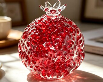 Ruby Pomegranate Squishy Ball, Sensory Stress Relief Toy, Crystal Beads, Tabletop Decor