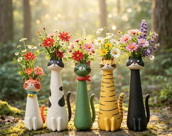 Jarrón de resina con forma de gato, decoración para arreglos florales de interior, regalo para amantes de los gatos.