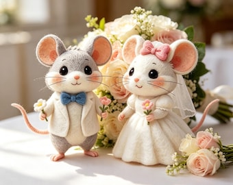 Handmade Felt Mouse Couple Figurine Wedding Gift Wool Newlywed Decor