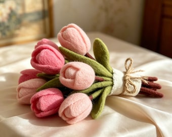 Handmade Wool Tulip Bouquet 12pcs Wedding Gift for Newlyweds