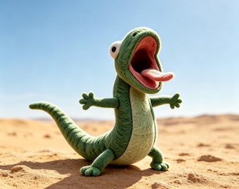 Hand Felted Lizard Tom HOPPERS Fan Collectible Artwork – 3-4 Inch Wool Sculpture