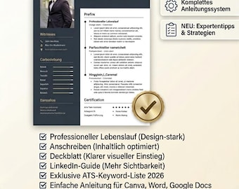 9-in-1 Set: Bewerbungsvorlage modern ATS-geprüft | DIN 5008 konform | Word, Canva, Google Docs | Inkl. Checkliste 2026-Lebenslauf | de at ch