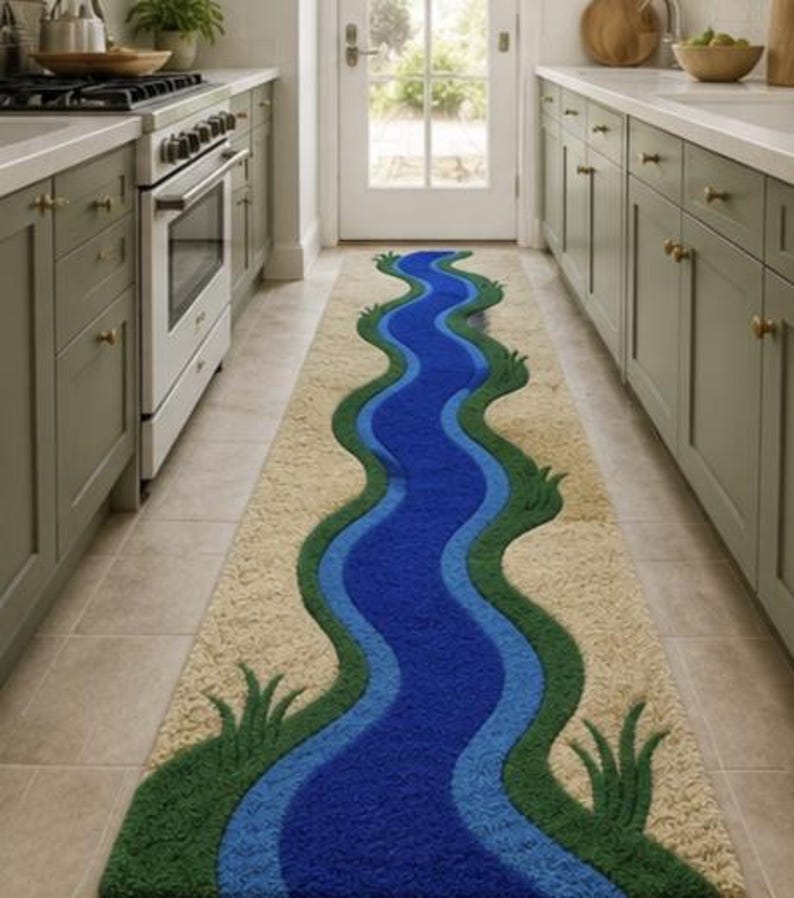 Hand Tufted Wool River Runner Rug, Nature Inspired Blue Stream Hallway ...