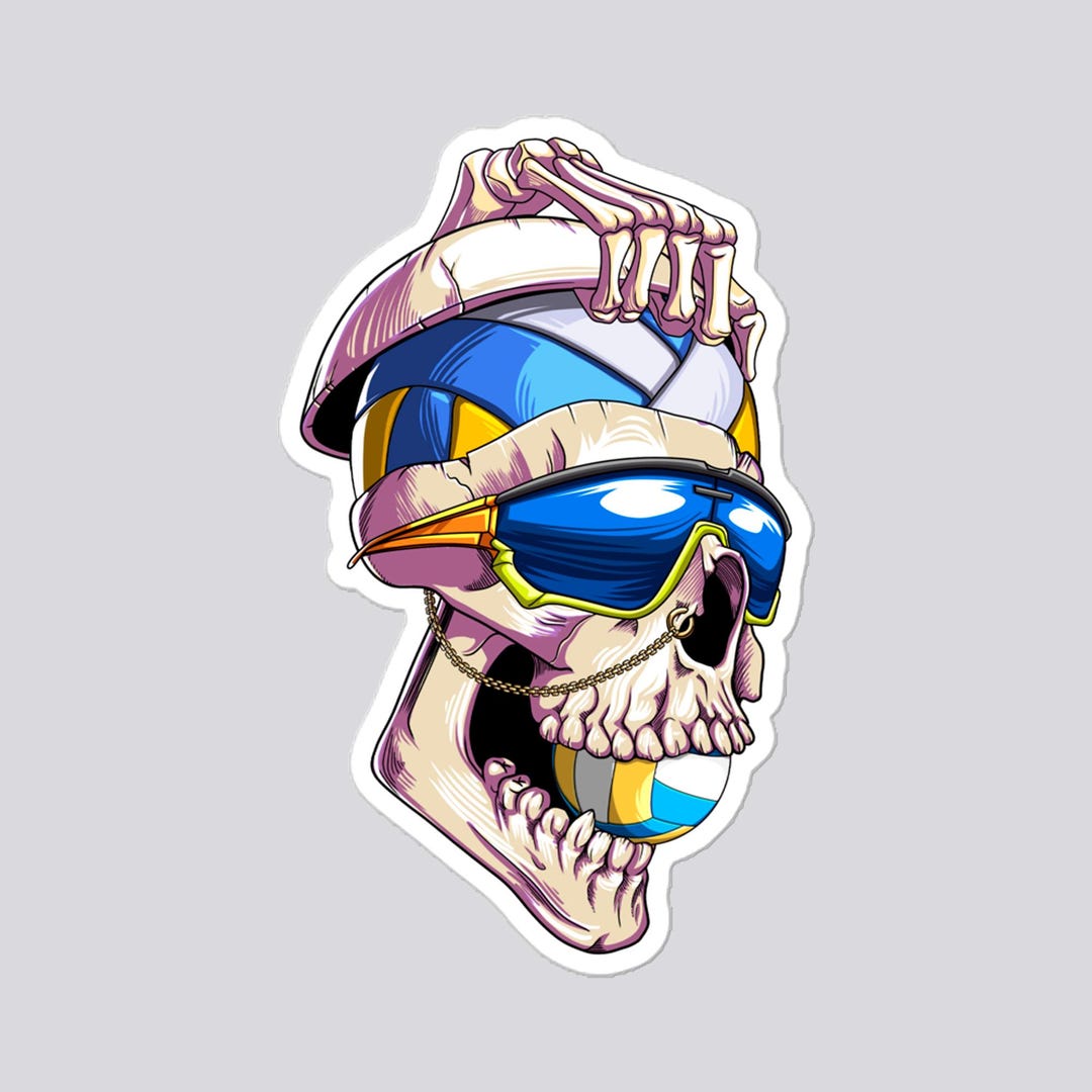Pool Skull Sticker Volleyball Skull Sticker Pack (2 Sizes), Summer Vinyl Sticker for ...