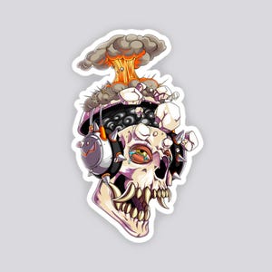 Confezione di adesivi Blast Skull (2 misure), decalcomania in vinile con teschio esplosivo per laptop, telefono, borraccia – Teschio con effetto scheggiato #0011