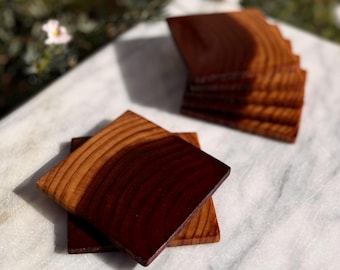 Handcrafted Cherry Wood Coasters, Solid Wood Set, Natural Grain Drinkware Protection, Water Resistant