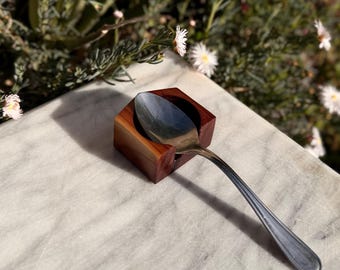 Handmade Cherry Wood Spoon Rest, Solid Wood Utensil Holder, Natural Kitchen Decor