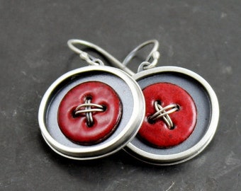 Betty Sterling Silver & Enamel Button Earrings