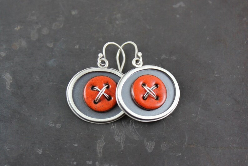 Betty Sterling Silver & Enamel Button Earrings image 2