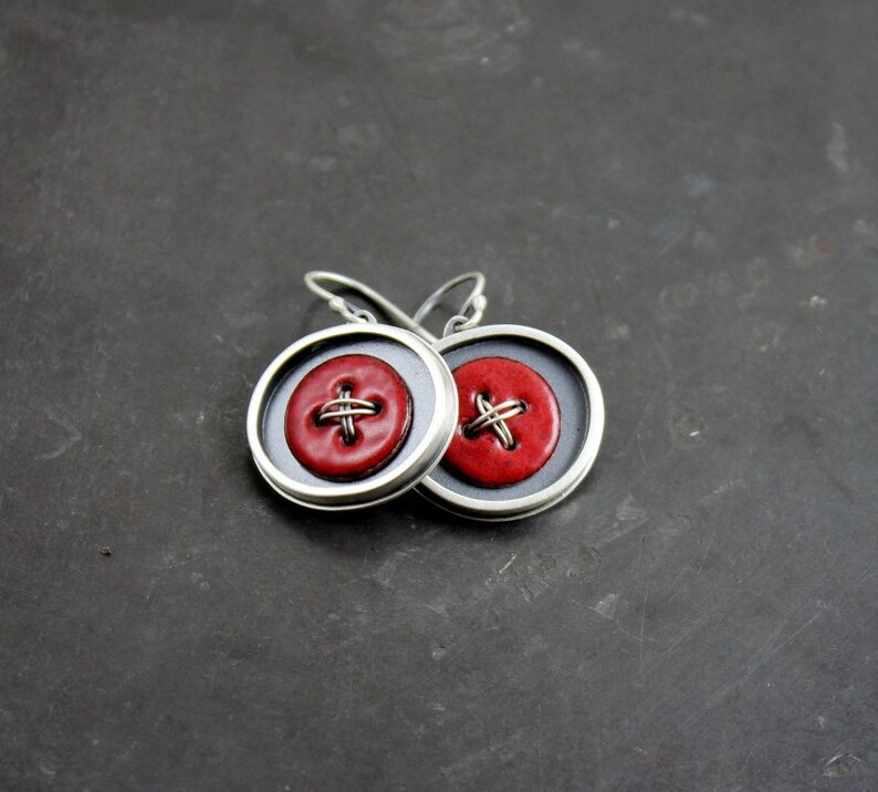 Betty Sterling Silver & Enamel Button Earrings image 1