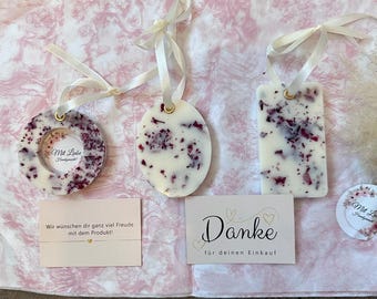 Duftanhänger aus 100% Sojawachs mit Rosenblüten | Handgemacht | Rosenduft | Kleiderschrank Duft | Geschenk für Frauen
