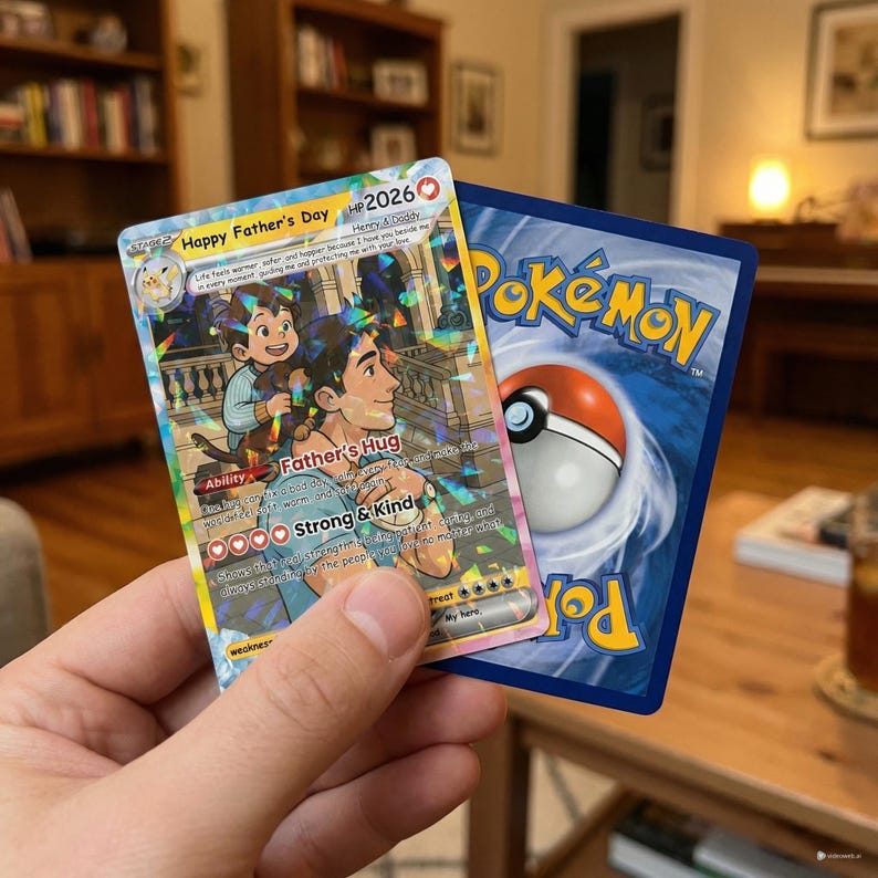 Carte Pokémon personnalisée à partir de la photo | Carte holographique personnalisée pour la fête des pères, cadeau pour papa, anniversaire image 12