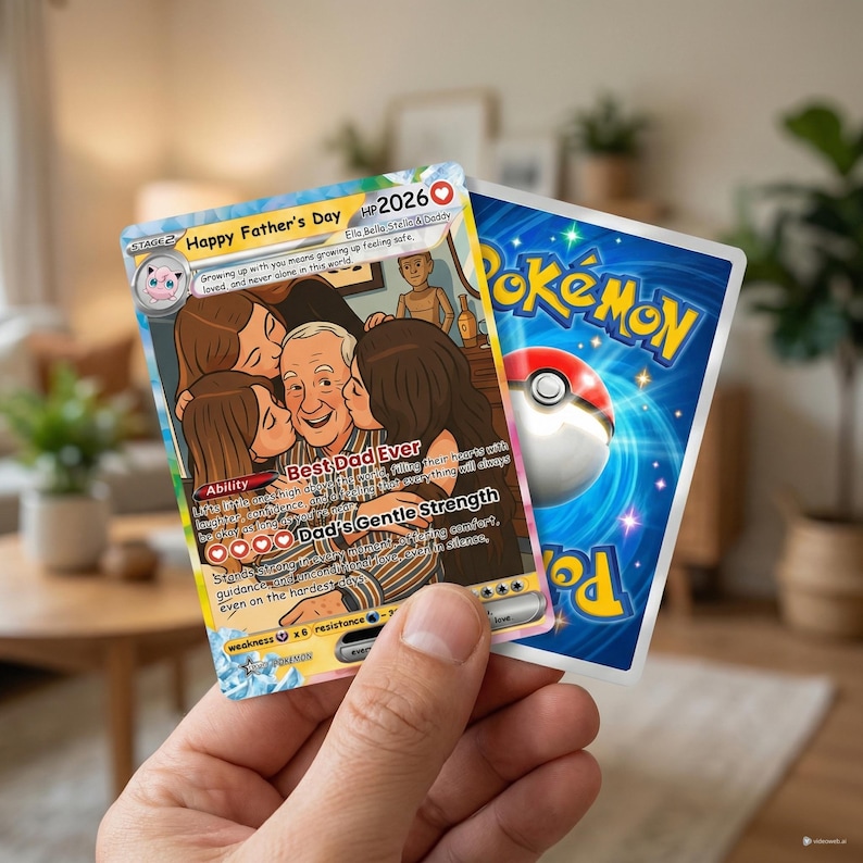 Carte Pokémon personnalisée à partir de la photo | Carte holographique personnalisée pour la fête des pères, cadeau pour papa, anniversaire image 11